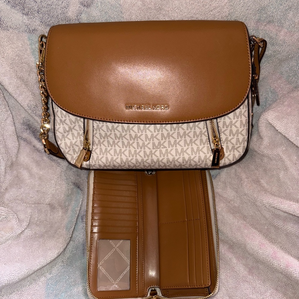 Michael Kors Tan and Cream Crossbody Bag